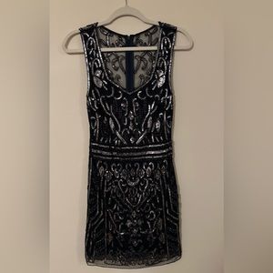 Navy Semi-Formal Dress with Sheer Back